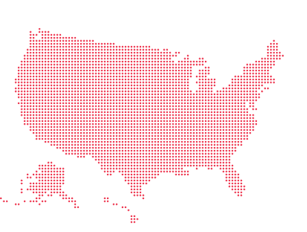 United States map in a red dotted pattern, including Alaska and Hawaii